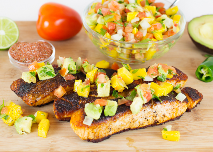 Blackened Salmon w/Mango Avocado Salsa