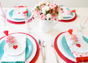 Red & Aqua Valentines Tablescape