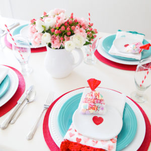 Red & Aqua Valentine's Tablescape