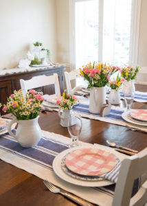 Pink Plaid & Blue Floral Tablescape