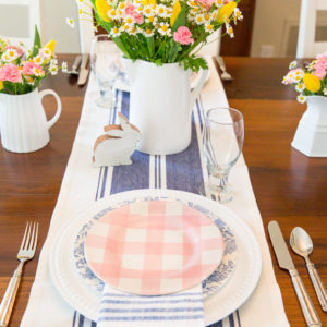 Pink Plaid & Blue Floral Tablescape