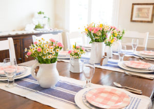 Pink Plaid & Blue Floral Tablescape