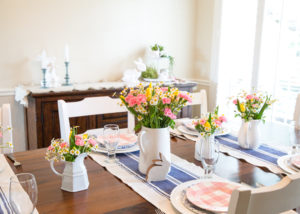 Pink Plaid & Blue Floral Tablescape