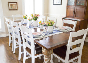 Pink Plaid & Blue Floral Tablescape