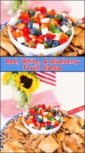 Cinnamon Sugar Pita Chips are the perfect "dipper" for this fresh Red, White, & Blueberry Fruit Salsa!!