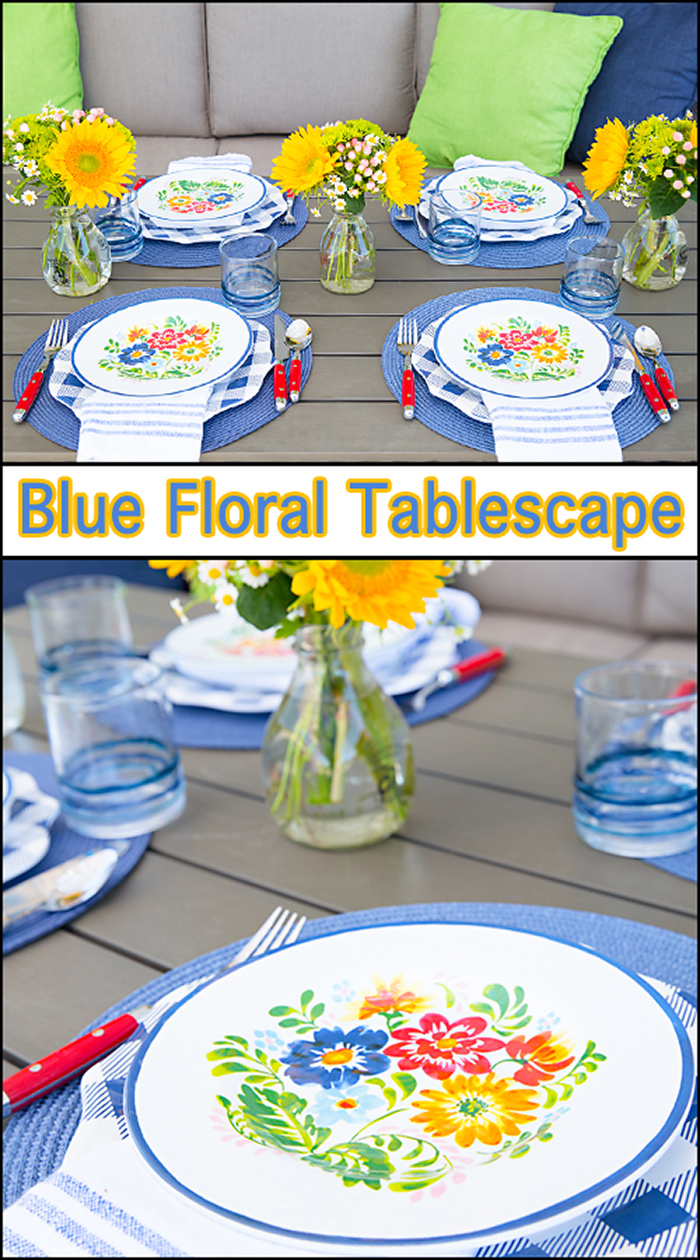 Blue Floral Outdoor Tablescape