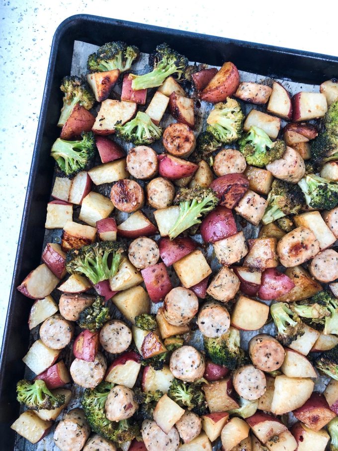 Sheet Pan Sausage, Potato, and Broccoli